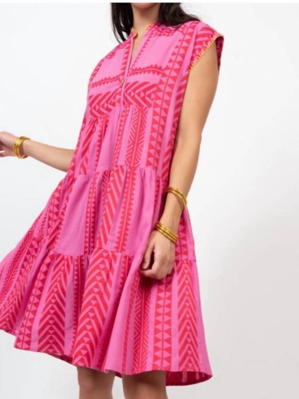 Uncle Frank Frankie Tiered Patterned Pink Dress Size Small